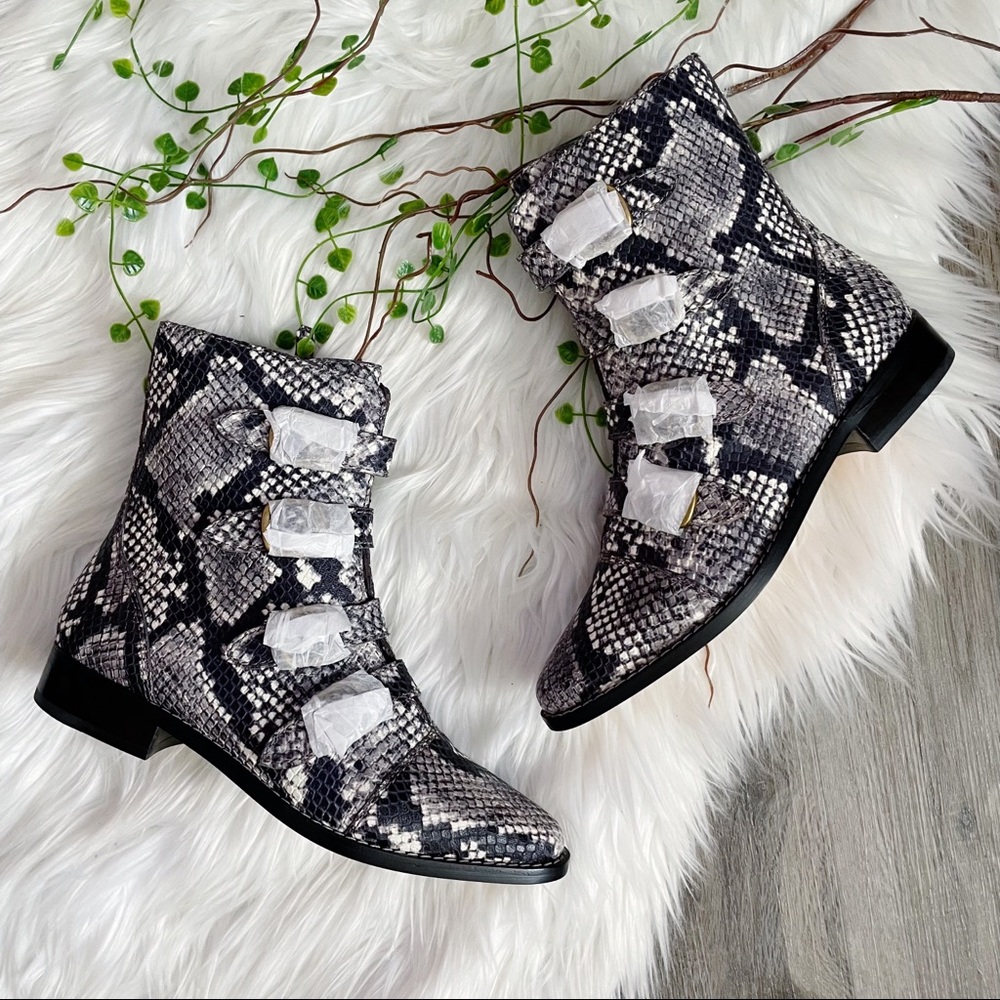 NEW J.Crew Multi-buckle Boots In Snake-embossed Leather